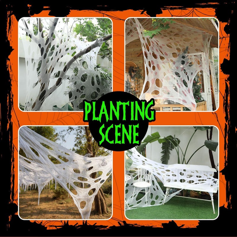 IPOOLTENG 800 Sqft (After Stretched with Holes) Giant Spider Web Halloween, Stretchy Spider Web Halloween Decorations, Cut-Your-Own Gauze Beef Netting Roll Spider Web for Yard Party Decor (Bright White) - Image 3